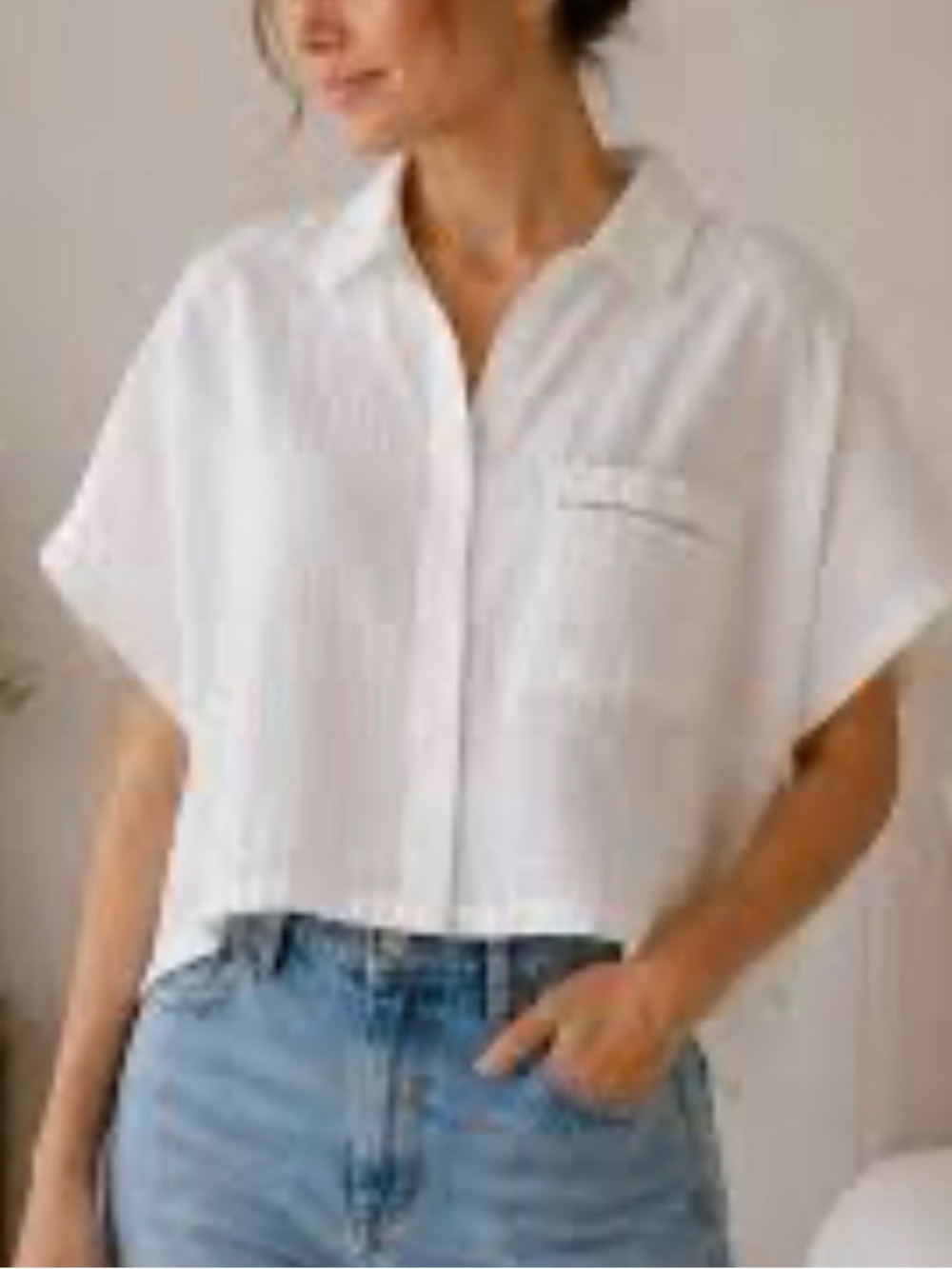 100% Linen White Button-Up Shirt Size Lg | Crochet Eyelet | Coastal Minimalist - Picture 5 of 5